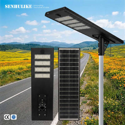 Un bon prix. Éclairage public solaire étanche IP65 200W Noir Conception à 4 modules Boîtier en alliage d'aluminium Batterie Li-ion intégrée Radar micro-ondes en ligne